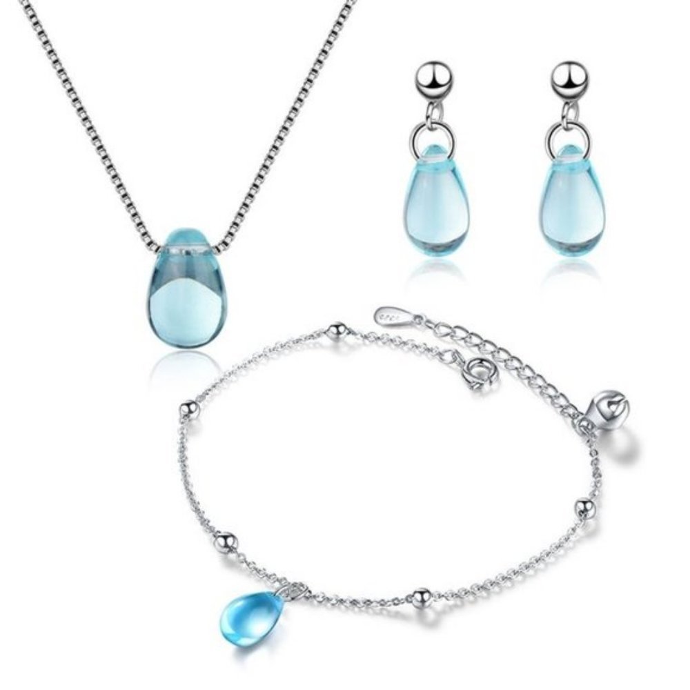 *[Set of  3]925 Sterling Silver Crystal Water Drop